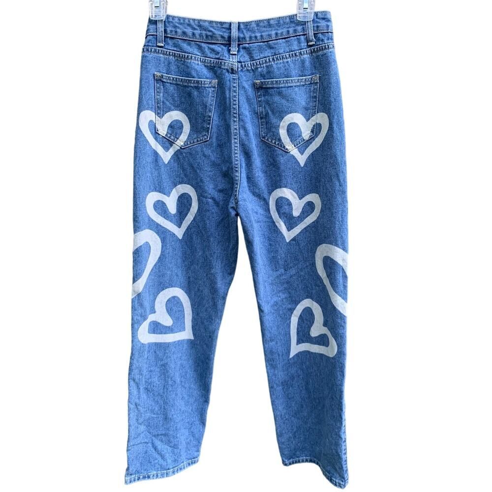 Cider Heartthrob Heart Design HIgh Waist Straight Leg Jeans Size Small